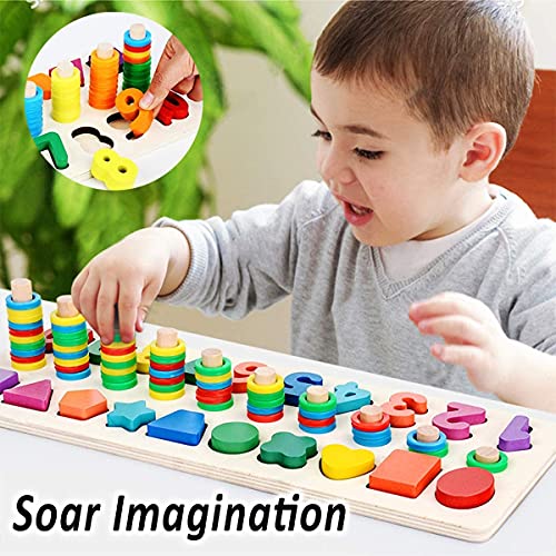 CozyBomB Wooden Number Puzzle Sorting Montessori Toys for Toddlers - Shape Sorter Counting Game for Age 3 4 5 Year olds Kids - Preschool Education Math Stacking Block Learning Wood Chunky Jigsaw by CozyBomB