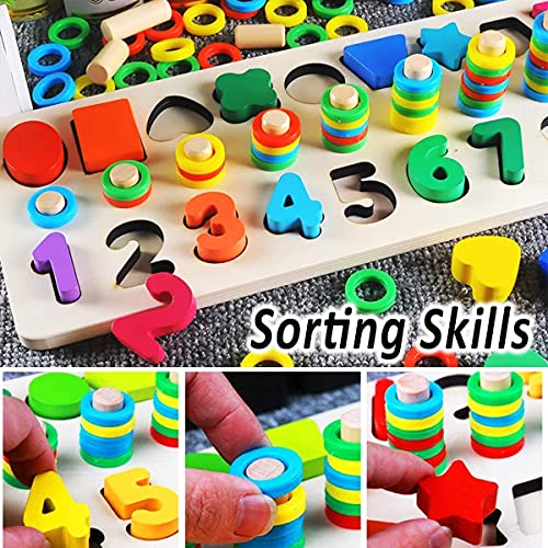 CozyBomB Wooden Number Puzzle Sorting Montessori Toys for Toddlers - Shape Sorter Counting Game for Age 3 4 5 Year olds Kids - Preschool Education Math Stacking Block Learning Wood Chunky Jigsaw by CozyBomB