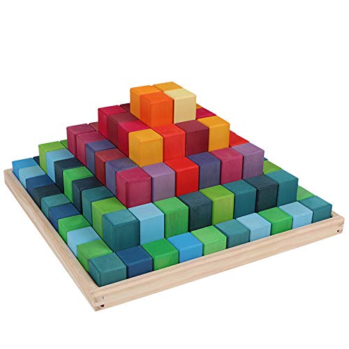 moderngenic 'Pyramid' Rainbow X-Large 100 Piece Blocks, Wooden Toys for Kids, Geometric Stacking Educational Building Blocks from Yiwu Yina Arts and Crafts CO., LTD