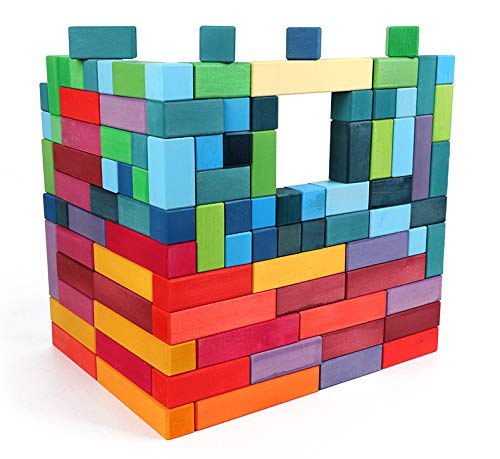 moderngenic 'Pyramid' Rainbow X-Large 100 Piece Blocks, Wooden Toys for Kids, Geometric Stacking Educational Building Blocks from Yiwu Yina Arts and Crafts CO., LTD