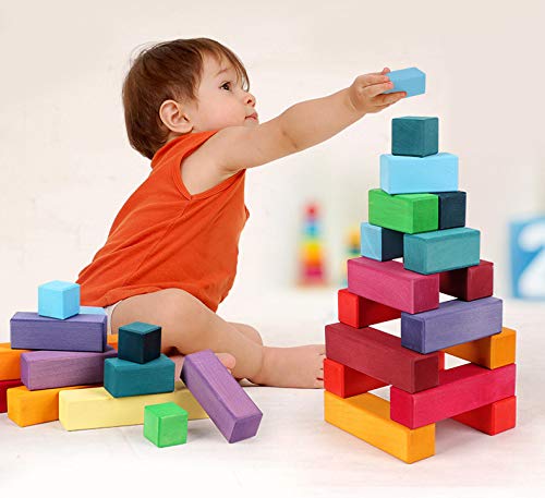 moderngenic 'Pyramid' Rainbow X-Large 100 Piece Blocks, Wooden Toys for Kids, Geometric Stacking Educational Building Blocks from Yiwu Yina Arts and Crafts CO., LTD