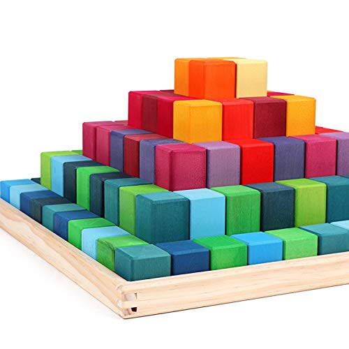 moderngenic 'Pyramid' Rainbow X-Large 100 Piece Blocks, Wooden Toys for Kids, Geometric Stacking Educational Building Blocks from Yiwu Yina Arts and Crafts CO., LTD