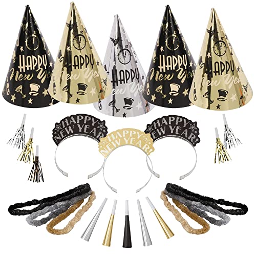 amscan Midnight Party 2022 New Year's Eve Decorations Party Supplies for 10, Includes Cone Hats and Glitter Tiaras by amscan