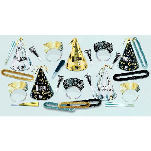amscan Midnight Party 2022 New Year's Eve Decorations Party Supplies for 10, Includes Cone Hats and Glitter Tiaras by amscan