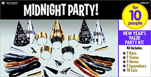 amscan Midnight Party 2022 New Year's Eve Decorations Party Supplies for 10, Includes Cone Hats and Glitter Tiaras by amscan