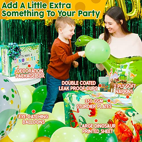Partyville Dinosaur Party Decorations - Dinosaur Birthday Party Supplies 184 Pcs w/Most Dinosaur Party Supplies - Birthday Party Decorations - Dinosaur Birthday Decorations w/Plates Cups Cutlery by Luxxis Limited