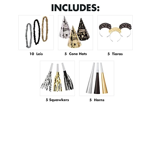 amscan Midnight Party 2022 New Year's Eve Decorations Party Supplies for 10, Includes Cone Hats and Glitter Tiaras by amscan