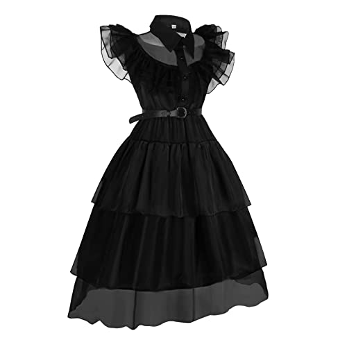 SPORTBANG Wednesday Addams Costume Dress for Girls Wednesday Cosplay Costume Halloween Outfit (A, 120) by 