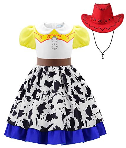 Uplus ME Cowgirl Costume Girls Cowgirl Dress Jessie Costume Halloween Party Princess Dress Up Outfit with Red Cowboy Hat (5-6 Years/120) from Uplus ME