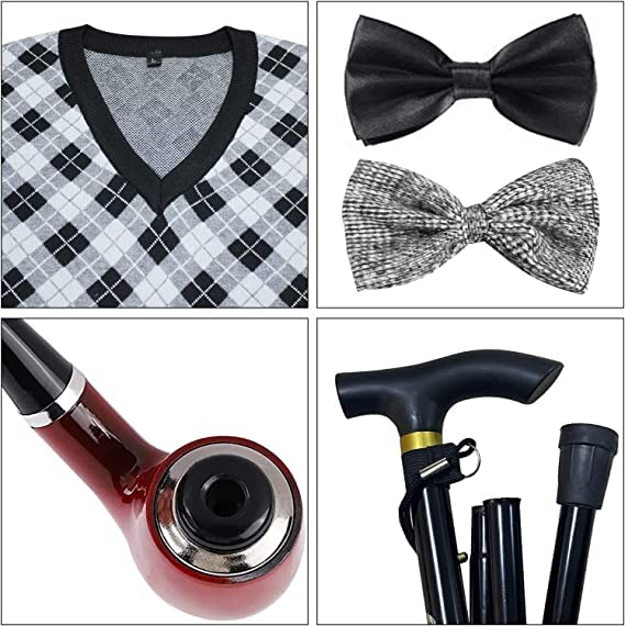 ATTBEA Old Man Costume for Kids 100 Days of School Costume for Boys with Old Man Hat, Old Person Glasses, Costume Cane Grandpa Vest from 