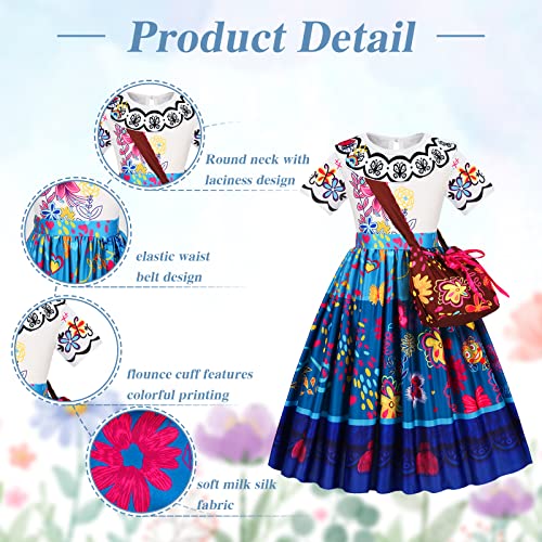 Mirabel Costume for Girls - Mirabel Dress with Bag, Glasses, Headband, Earrings Princess Outfits Kids Halloween Stage Show Party Dress Up from Disnnie