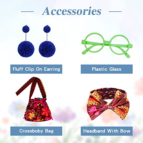 Mirabel Costume for Girls - Mirabel Dress with Bag, Glasses, Headband, Earrings Princess Outfits Kids Halloween Stage Show Party Dress Up from Disnnie