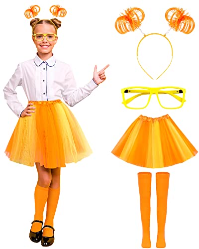 4 Pcs Orange Costume Accessories Girls Costume Suit Orange Head Bopper Layered Tulle Tutu Skirt Glasses with Socks for Women Girls Cosplay Party from Taiyin