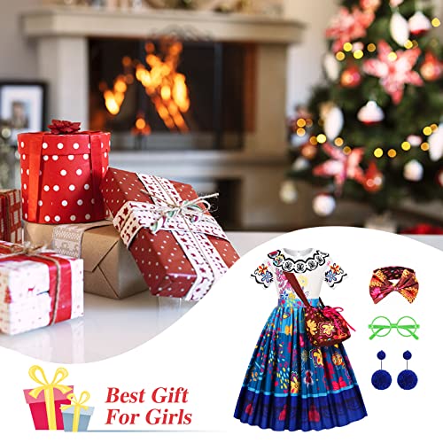 Mirabel Costume for Girls - Mirabel Dress with Bag, Glasses, Headband, Earrings Princess Outfits Kids Halloween Stage Show Party Dress Up from Disnnie