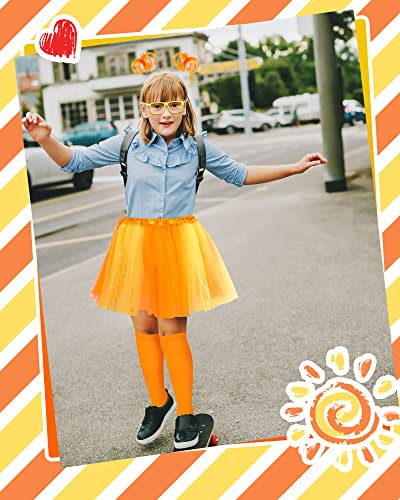 4 Pcs Orange Costume Accessories Girls Costume Suit Orange Head Bopper Layered Tulle Tutu Skirt Glasses with Socks for Women Girls Cosplay Party from Taiyin