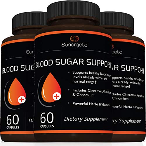 Premium Blood Sugar Support SupplementâSupports Healthy Blood Sugar Levels Already Within Normal Range â Includes Bitter Melon Extract, Vanadium, Chromium, Cinnamon, & Alpha Lipoic Acid-60 Capsules by Sunergetic
