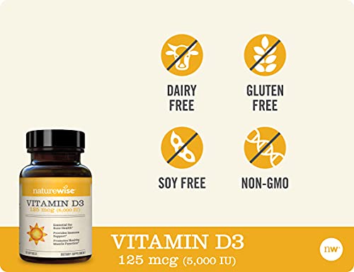 NatureWise Vitamin D3 5000iu (125 mcg) 1 Month Supply for Healthy Muscle Function, Bone Health and Immune Support, Non-GMO, Gluten Free in Cold-Pressed Olive Oil, Packaging May Vary, 30 Count by AmazonUs/NAUB8