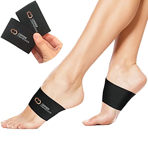 Copper Compression Copper Arch Support - 2 Plantar Fasciitis Braces/Sleeves. Guaranteed Highest Copper Content. Foot Care, Heel Spurs, Feet Pain, Flat Arches (1 Pair Black - One Size Fits All) by Copper Compression