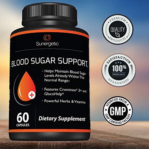 Premium Blood Sugar Support SupplementâSupports Healthy Blood Sugar Levels Already Within Normal Range â Includes Bitter Melon Extract, Vanadium, Chromium, Cinnamon, & Alpha Lipoic Acid-60 Capsules by Sunergetic