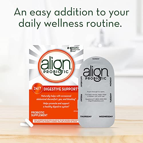 Align Probiotic, #1 Doctor Recommended Brand, Helps with Occasional Gas, Abdominal Discomfort, Bloating to Support a Healthy Digestive System 24/7, 56 Capsules from Align