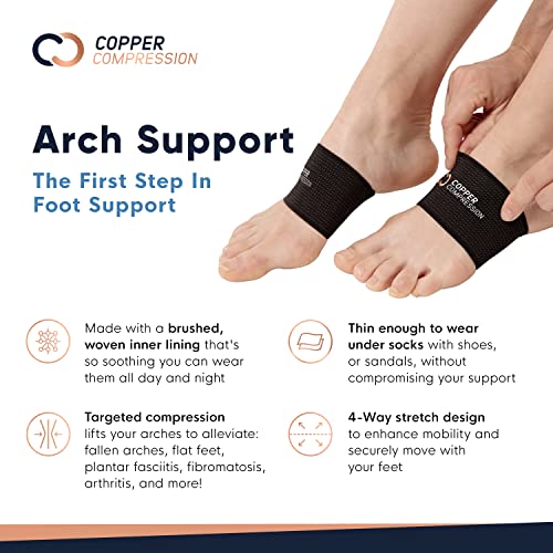 Copper Compression Copper Arch Support - 2 Plantar Fasciitis Braces/Sleeves. Guaranteed Highest Copper Content. Foot Care, Heel Spurs, Feet Pain, Flat Arches (1 Pair Black - One Size Fits All) by Copper Compression