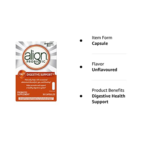Align Probiotic, #1 Doctor Recommended Brand, Helps with Occasional Gas, Abdominal Discomfort, Bloating to Support a Healthy Digestive System 24/7, 56 Capsules from Align