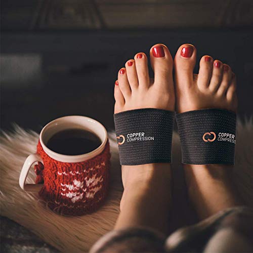 Copper Compression Copper Arch Support - 2 Plantar Fasciitis Braces/Sleeves. Guaranteed Highest Copper Content. Foot Care, Heel Spurs, Feet Pain, Flat Arches (1 Pair Black - One Size Fits All) by Copper Compression