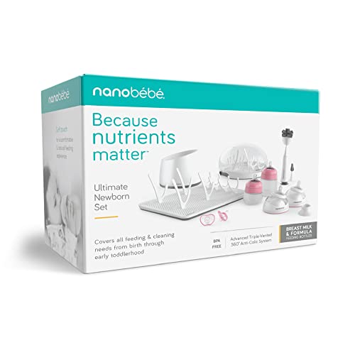 Nanobebe Baby Bottle Ultimate Feeding and Cleaning Set, for Breast Milk and Formula, Cleaning and Soothing Essentials, Baby Shower Registry Gift, for Newborn, Infant and Baby - Pink by Nanobebe