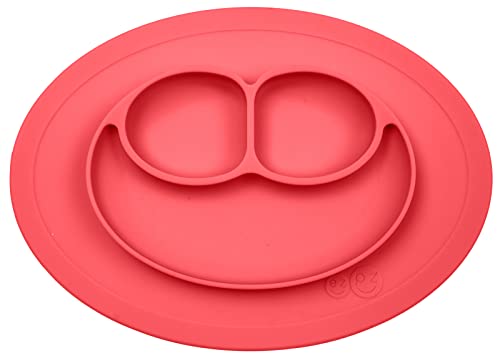 ezpz Mini Mat (Coral) - 100% Silicone Suction Plate with Built-in Placemat for Infants + Toddlers - First Foods + Self-Feeding - Comes with a Reusable Travel Bag (PCMMC004), One Size by ezpz