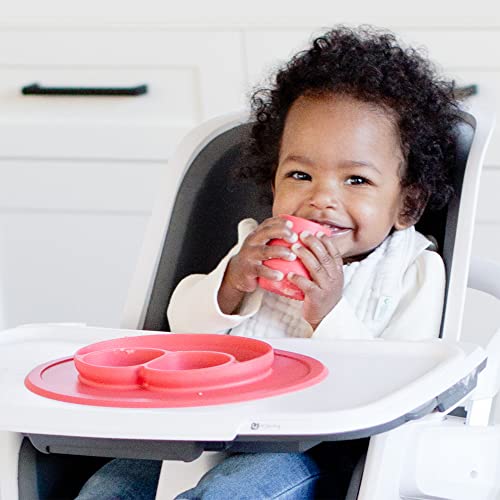 ezpz Mini Mat (Coral) - 100% Silicone Suction Plate with Built-in Placemat for Infants + Toddlers - First Foods + Self-Feeding - Comes with a Reusable Travel Bag (PCMMC004), One Size by ezpz