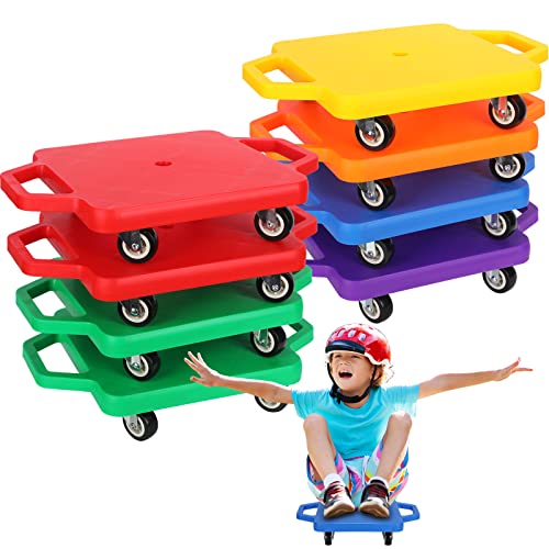 8 Pieces Sports Scooter Board Bulk Sitting Scooter Board Plastic Casters with Handles Sport Flat Scooter for Kids Children Gym Indoor Outdoor Activities Play Equipment from Jerify