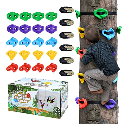 TOPNEW 20 Ninja Tree Climbing Holds for Kids Climber, Adult Climbing Rocks with 6 Ratchet Straps for Outdoor Ninja Warrior Obstacle Course Training by wersea