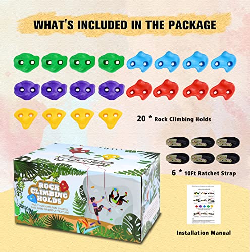 TOPNEW 20 Ninja Tree Climbing Holds for Kids Climber, Adult Climbing Rocks with 6 Ratchet Straps for Outdoor Ninja Warrior Obstacle Course Training by wersea