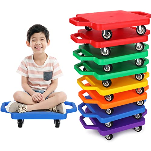 8 Pieces Sports Scooter Board Bulk Sitting Scooter Board Plastic Casters with Handles Sport Flat Scooter for Kids Children Gym Indoor Outdoor Activities Play Equipment from Jerify
