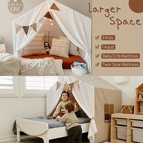 Large Kids Tent, Kids Playhouse with Banner,Light and Padded Mat, Tent for Kids Reading Nook, Play Tent, Easy to Assemble and Wash, Indoor and Outdoor, Boho Adult Tent, 52x35x51 by little dove