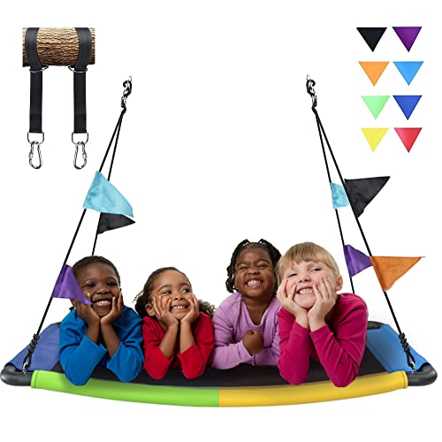Tonahutu 60 Inch Platform Tree Swing for Kids and Adults 440LB Weight Capacity Waterproof Durable Steel Frame Giant Flying Saucer Indoor Outdoor Swing Set with Straps, Carabiners, Easy to Install from Tonahutu