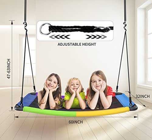 Tonahutu 60 Inch Platform Tree Swing for Kids and Adults 440LB Weight Capacity Waterproof Durable Steel Frame Giant Flying Saucer Indoor Outdoor Swing Set with Straps, Carabiners, Easy to Install from Tonahutu