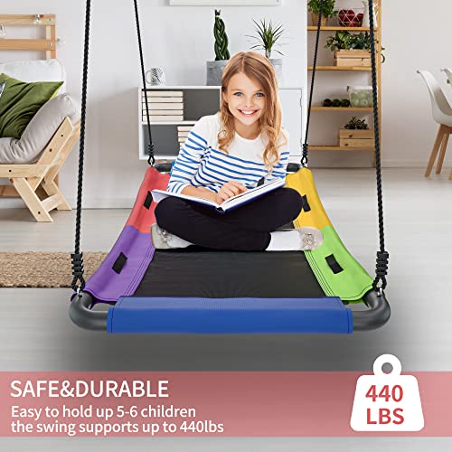 Tonahutu 60 Inch Platform Tree Swing for Kids and Adults 440LB Weight Capacity Waterproof Durable Steel Frame Giant Flying Saucer Indoor Outdoor Swing Set with Straps, Carabiners, Easy to Install from Tonahutu