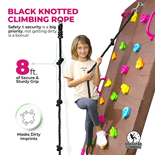 ROCKSTAR CLIMBING Rock Climbing Holds, Kids Rock Climbing Kit with 25 Wall Grips, 8 Foot Knotted Climbing Rope and 4 Safety Handles, Indoor and Outdoor Play Set for Children Boys Girls by ROCKSTAR CLIMBING