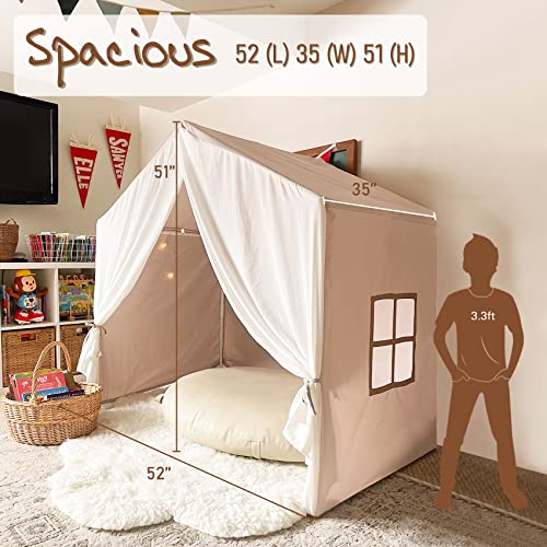 Large Kids Tent, Kids Playhouse with Banner,Light and Padded Mat, Tent for Kids Reading Nook, Play Tent, Easy to Assemble and Wash, Indoor and Outdoor, Boho Adult Tent, 52x35x51 by little dove