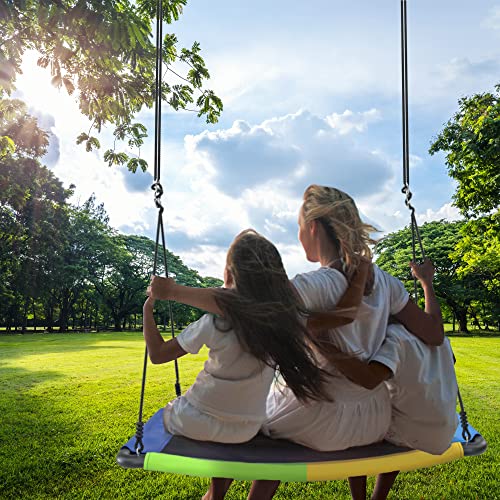 Tonahutu 60 Inch Platform Tree Swing for Kids and Adults 440LB Weight Capacity Waterproof Durable Steel Frame Giant Flying Saucer Indoor Outdoor Swing Set with Straps, Carabiners, Easy to Install from Tonahutu