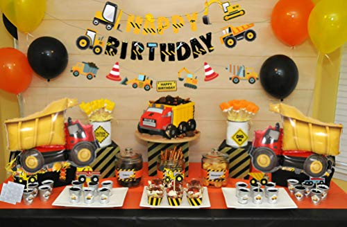 Construction Birthday Party Supplies Dump Truck Party Decorations Kits Set with 2 foil balloons for Kids Birthday Party 52 pack by 