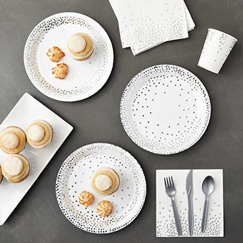 Silver Confetti Party Bundle, Includes Plates, Napkins, Cups, and Cutlery (24 Guests,144 Pieces) by Juvale