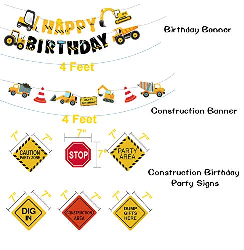 Construction Birthday Party Supplies Dump Truck Party Decorations Kits Set with 2 foil balloons for Kids Birthday Party 52 pack by 