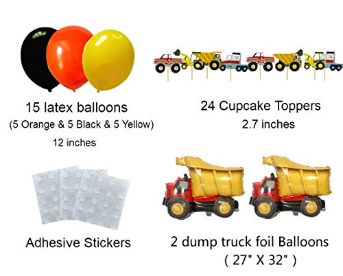 Construction Birthday Party Supplies Dump Truck Party Decorations Kits Set with 2 foil balloons for Kids Birthday Party 52 pack by 