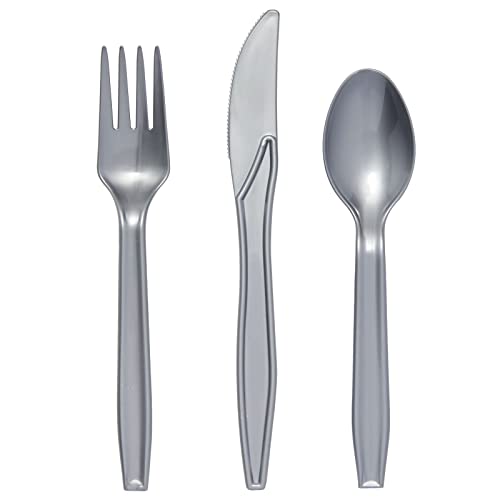 Silver Confetti Party Bundle, Includes Plates, Napkins, Cups, and Cutlery (24 Guests,144 Pieces) by Juvale