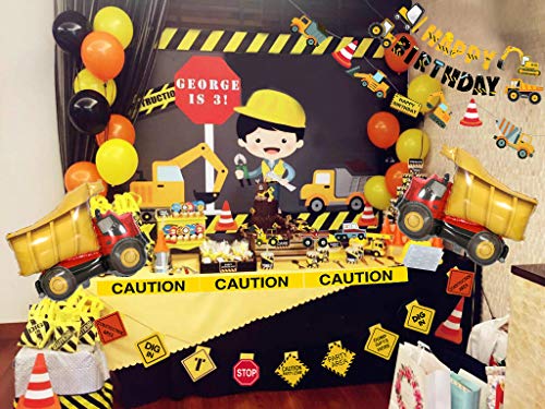 Construction Birthday Party Supplies Dump Truck Party Decorations Kits Set with 2 foil balloons for Kids Birthday Party 52 pack by 