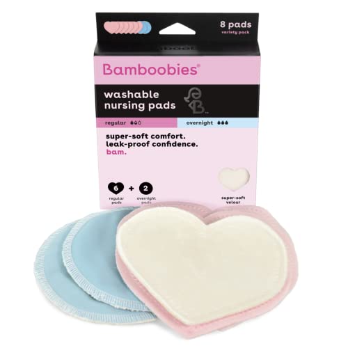 Bamboobies Womenâs Nursing Pads, Reusable and Washable, Blue and Light Pink, 3 Regular Pairs and 1 Overnight Pairs, Leak-Proof Pads for Breastfeeding, 4 Pairs from Apothecary Products LLC