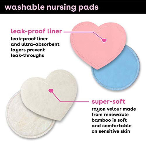 Bamboobies Womenâs Nursing Pads, Reusable and Washable, Blue and Light Pink, 3 Regular Pairs and 1 Overnight Pairs, Leak-Proof Pads for Breastfeeding, 4 Pairs from Apothecary Products LLC
