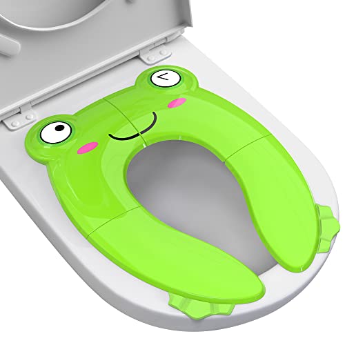 Portable Potty Seat for Toddler Travel - Foldable Non-Slip Potty Training Toilet Seat Cover for Boys Girls, Baby Kids with Drawstring Bag (Green Frog) from Maliton